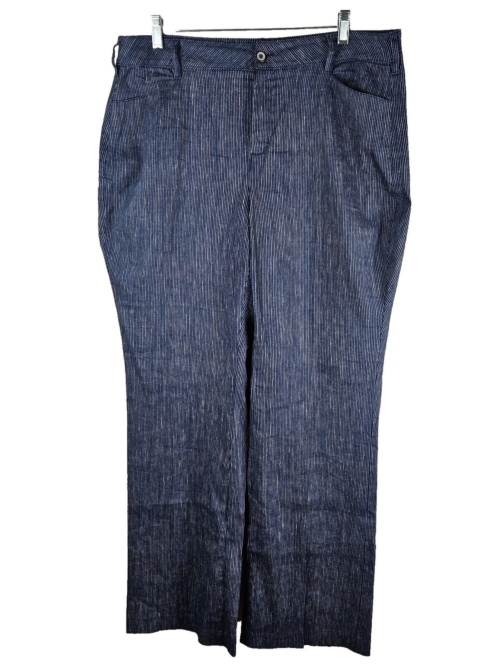 NYDJ Pants Womens 16 Blue stripe Linen Blend Straight Leg Trouser Lift Tuck